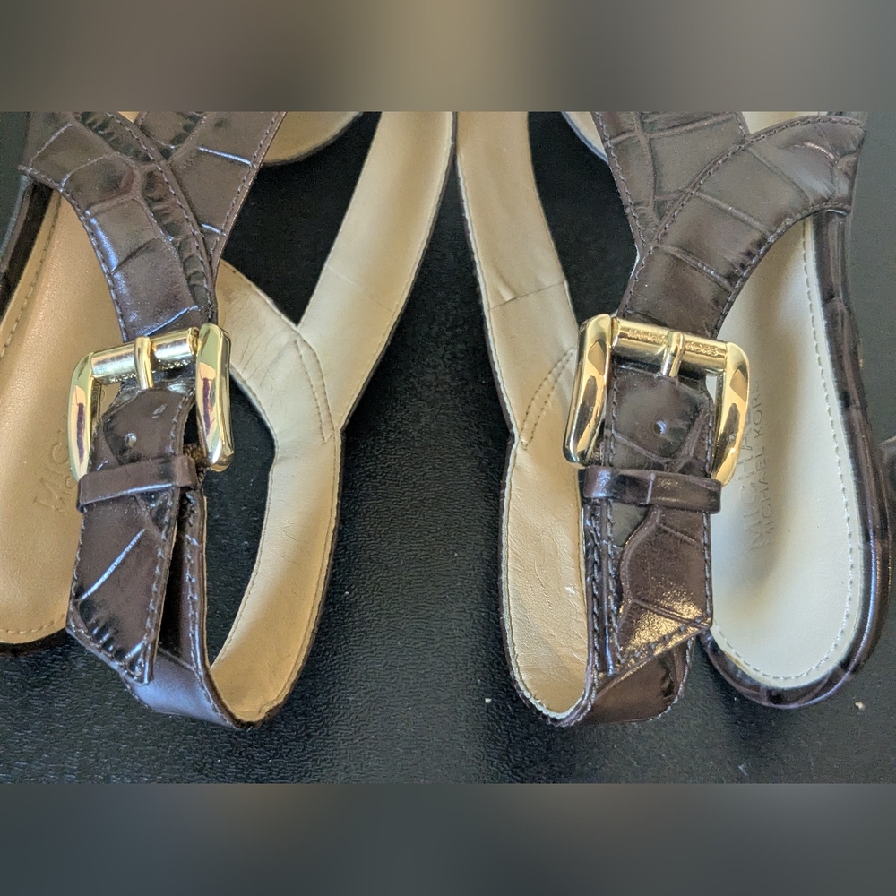 Michael Kors Womens Nutmeg Brown Becky Embossed Leather Sandal Heels - Picture 7 of 16